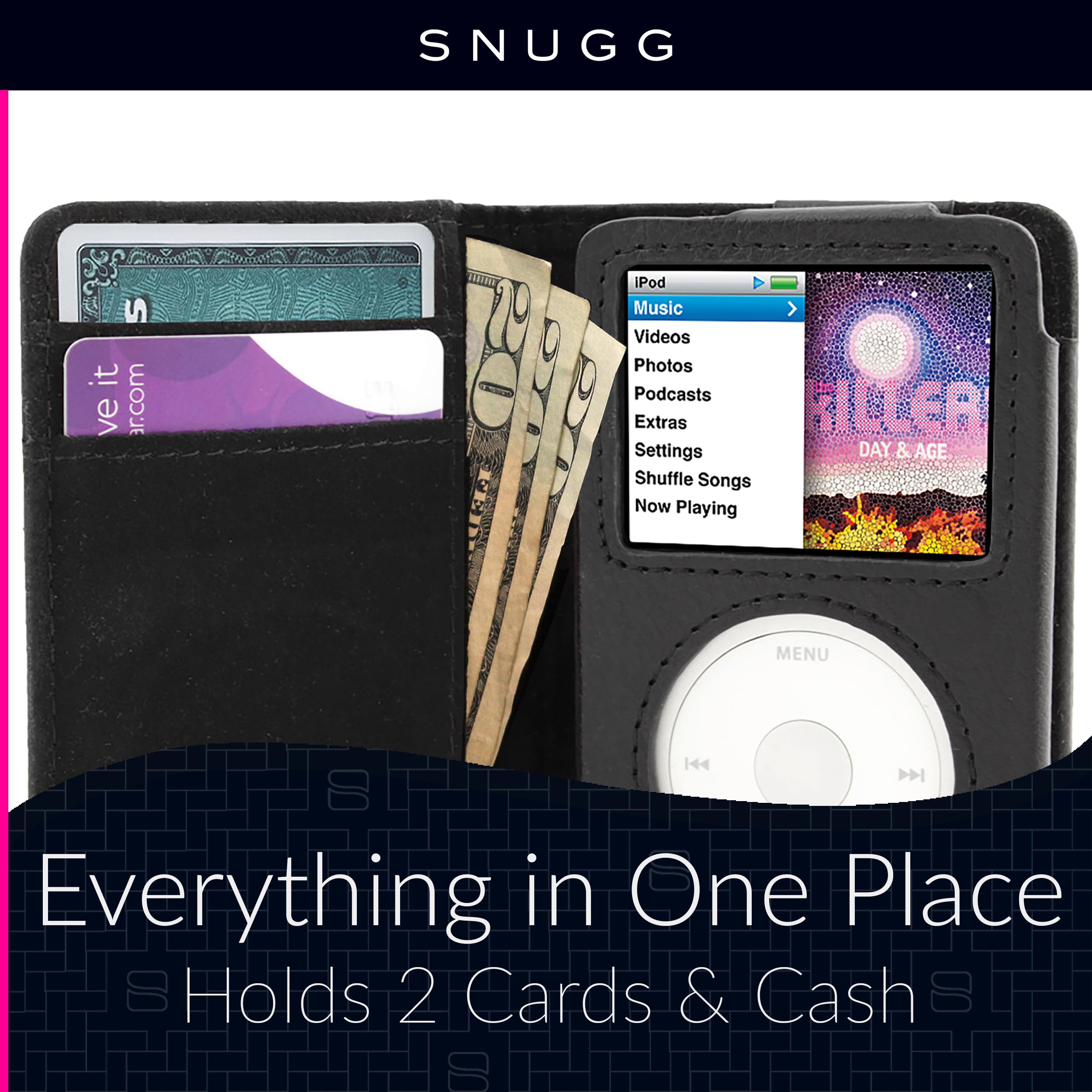iPod Classic Case, Snugg Black Leather Flip Case [Card Slots